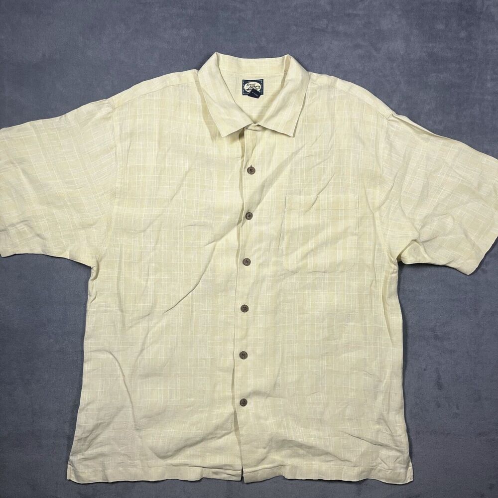 Vintage Tommy Bahama Shirt Men's XL Cream Plaid Short Sleeve Button-Up Summer